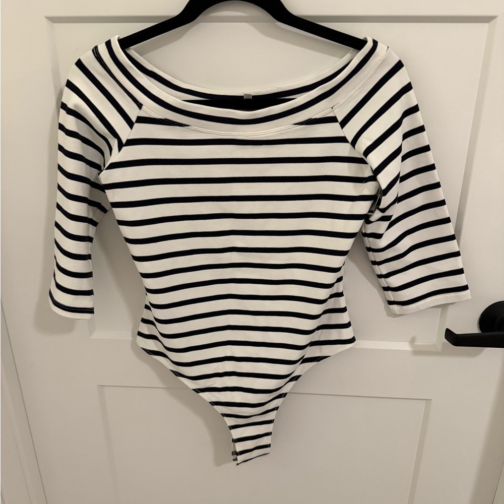 Milly Black & White Striped Bodysuit Top Size M Made in USA